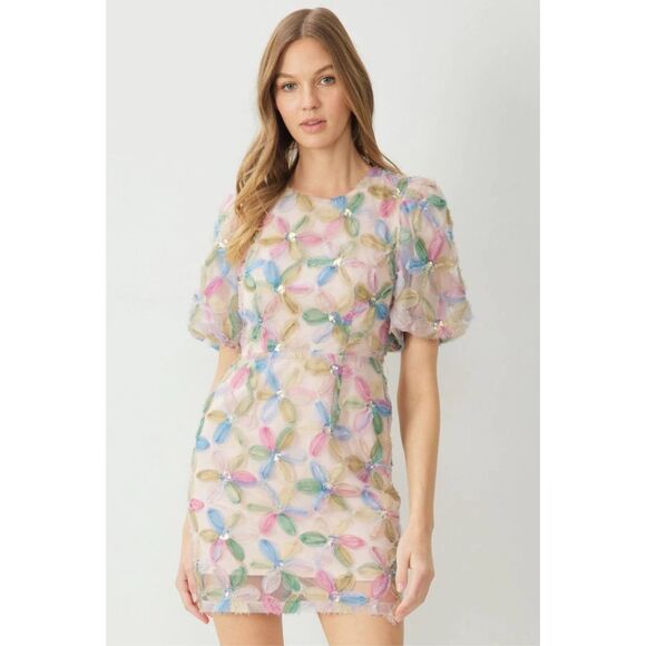 Entro Favorite Fleur Mesh Mini Dress Cutout Back Size S - Picture 1 of 13